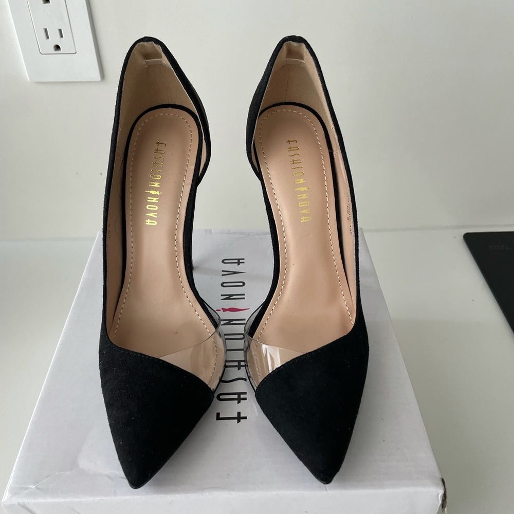 Black Suede/Clear Pumps 6